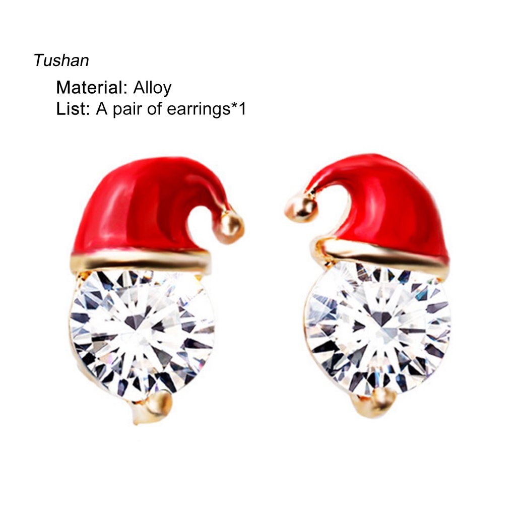 1 Đôi Bông Tai Hình Nón Giáng Sinh Đính Đá Thời Trang
