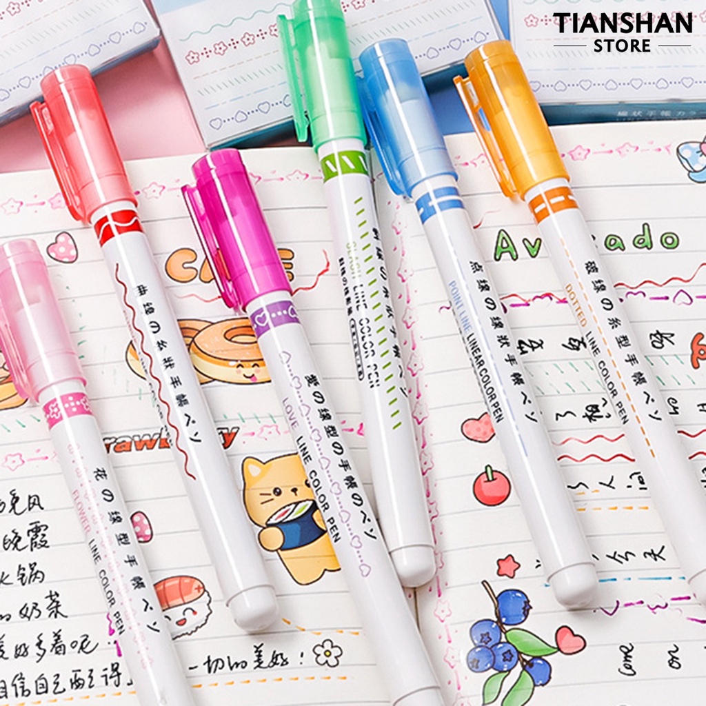 Set 6 Bút Đánh Dấu Đường Cong Nhanh Khô Nhiều Màu Sắc