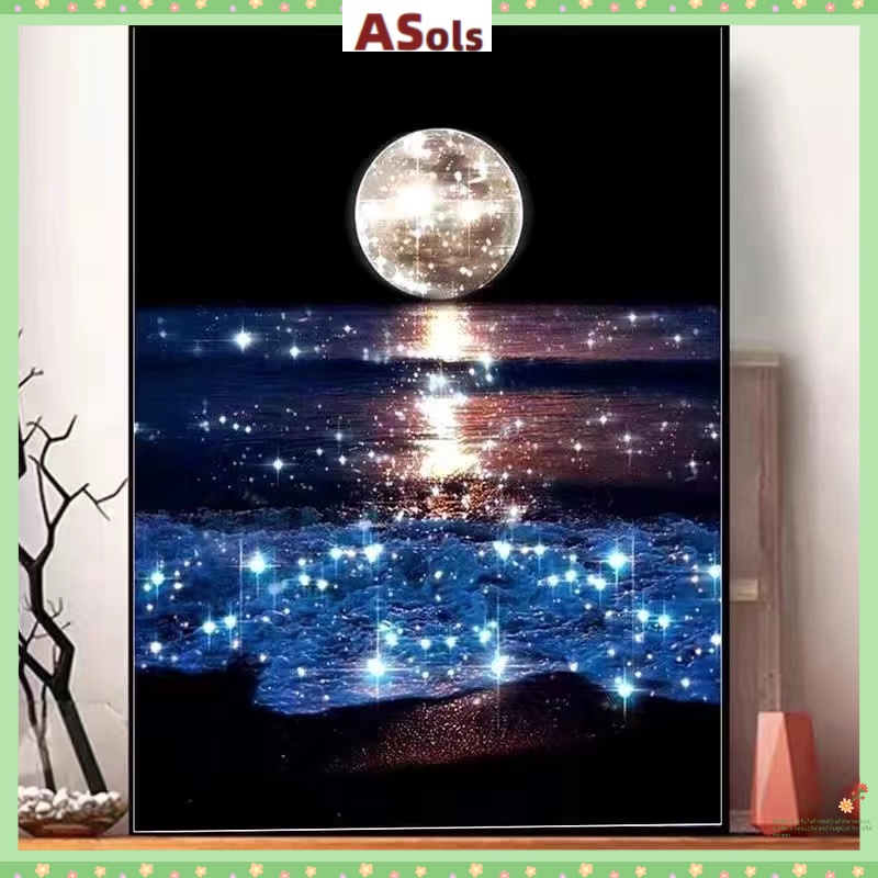Bộ Tranh Đính Đá 5D Tự Làm Hình Phong Cảnh Ban Đêm Đầy Sao Màu Sắc