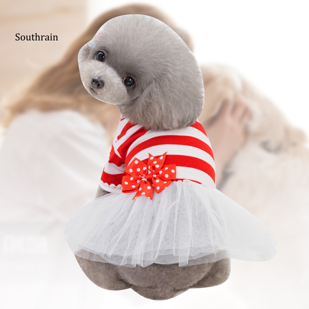 Đầm Công Chúa Họa Tiết Kẻ Sọc Đính Nơ Mềm Mại Thời Trang Xuân Hè Cho Cún Cưng