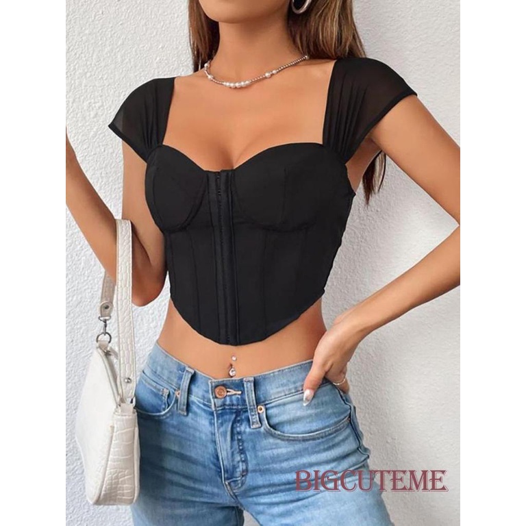 Áo Thun Croptop Tay Ngắn Dáng Ôm Màu Trơn Thời Trang Mùa Hè Xinh Xắn Cho Nữ