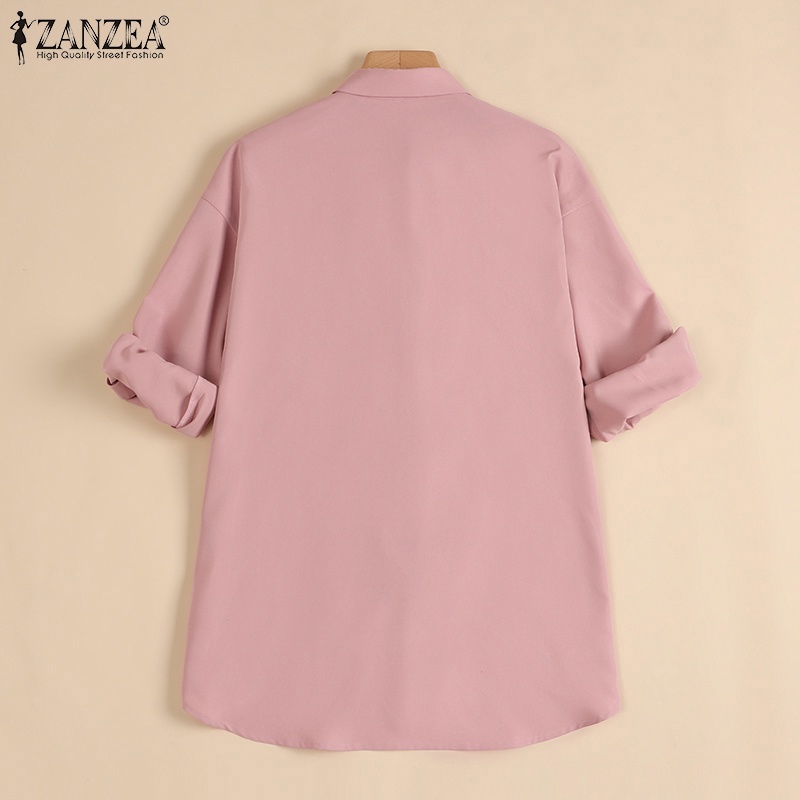 ZANZEA Áo Sơ Mi Nữ Tay Dài Cổ Bẻ Thời Trang Hàn Quốc