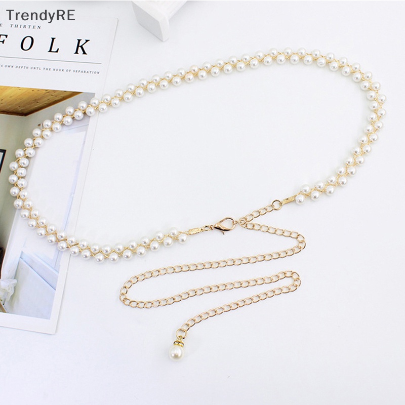 Thắt Lưng Dây Xích Mảnh Đính Ngọc Trai Thời Trang Thanh Lịch Cho Nữ