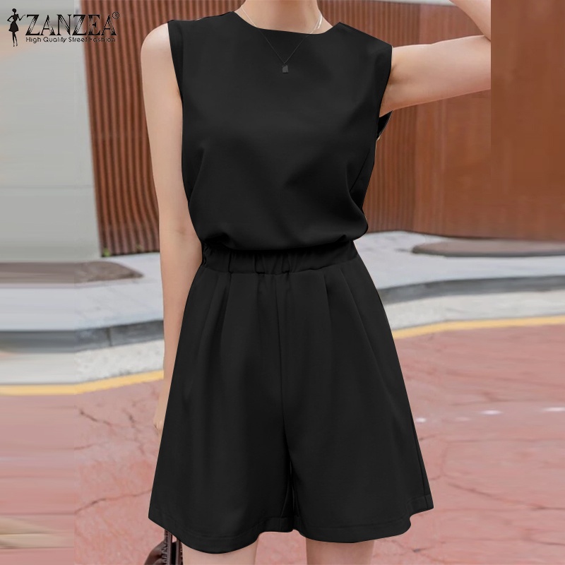 Zanzea Set Áo Thun Không Tay Cổ Tròn Kèm Quần Short Lưng Thun Thời Trang Nữ