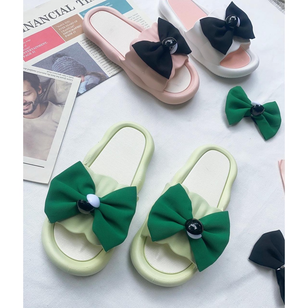 JY390-B18 NƠ BI VẢI -Dép Nữ Mới Đế Dày Chống Trơn Trượt Mùa Hè Phối Kèm Hoạ Tiết Hoạt Hình