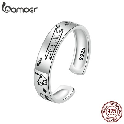 BAMOER Nhẫn bạc 925 HìNh Chó MèO Xinh XắN