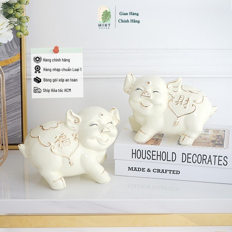 Tượng cặp heo Gia đình voi cặp thiên nga trang trí nội thất bằng gốm sứ cao cấp MINT DECOR quà tặng khai trương