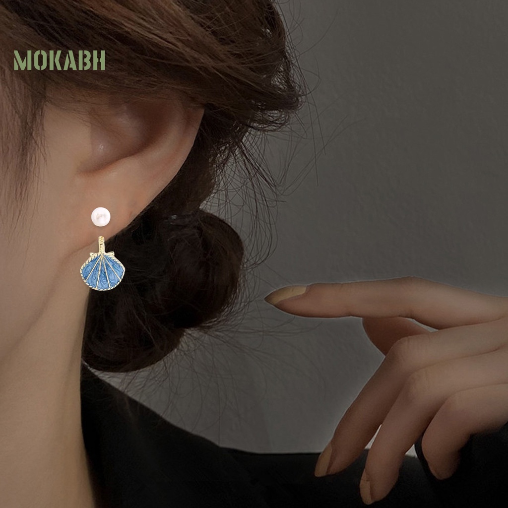 1 Đôi Bông Tai Hình Vỏ Sò Bằng Hợp Kim Đính Ngọc Trai Nhân Tạo Sang Trọng