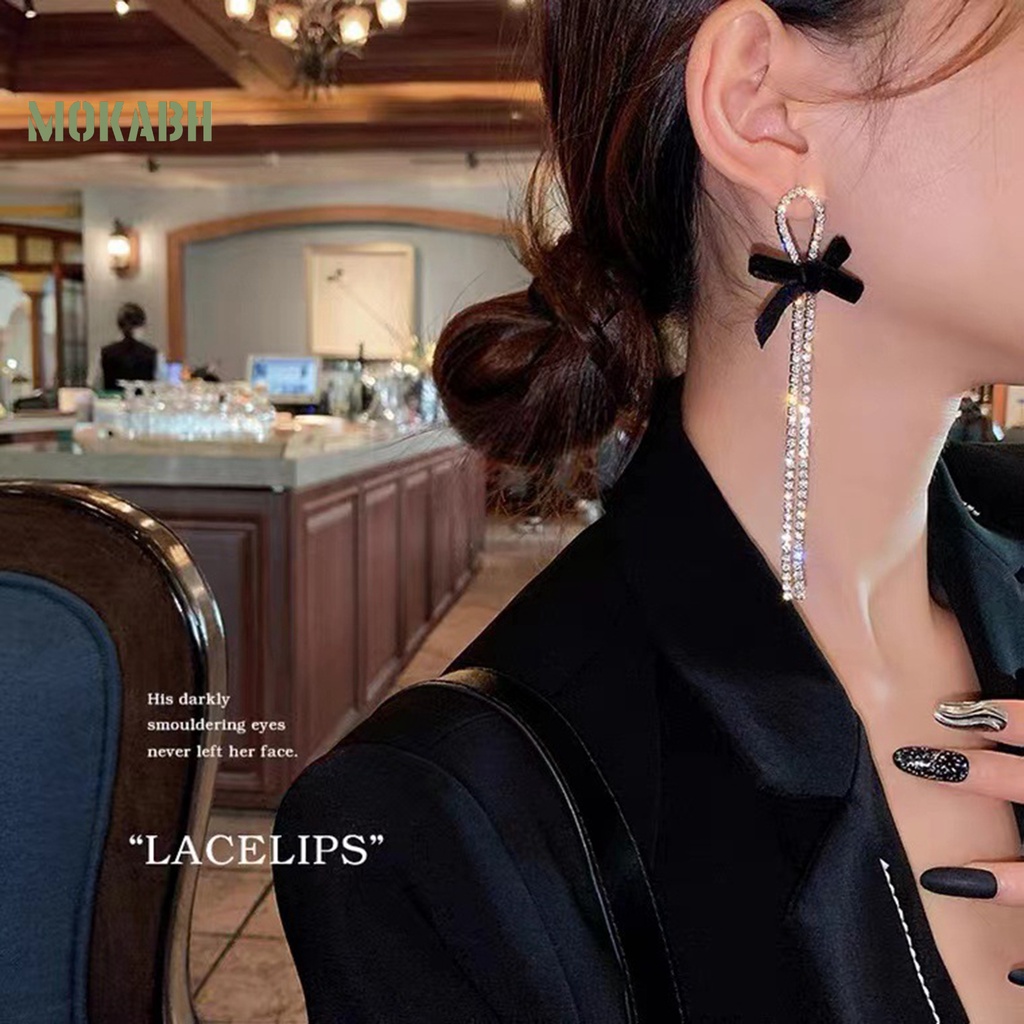 1 Đôi Bông Tai Hình Nơ Bằng Hợp Kim Lấp Lánh Chống Oxy Hóa Dành Cho Nữ