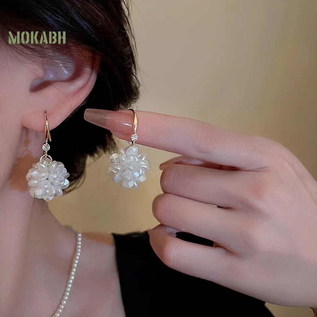 1 Đôi Bông Tai Móc Hình Bông Hoa Màu Trắng Trơn Phong Cách Pháp Thanh Lịch Thời Trang