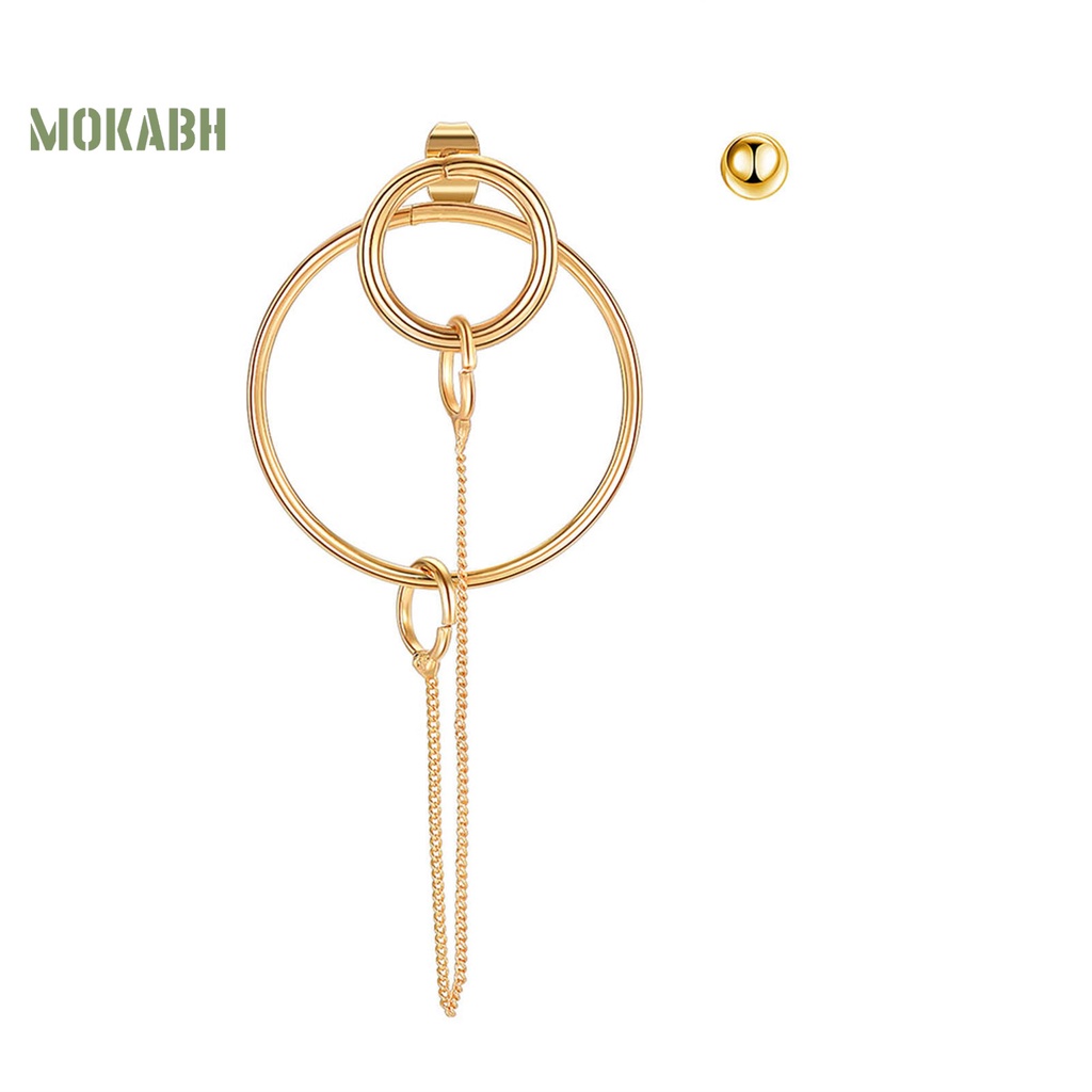 1 Cặp Khuyên Tai Dạng Chuỗi Hình Học Không Đối Xứng Màu Vàng Thời Trang