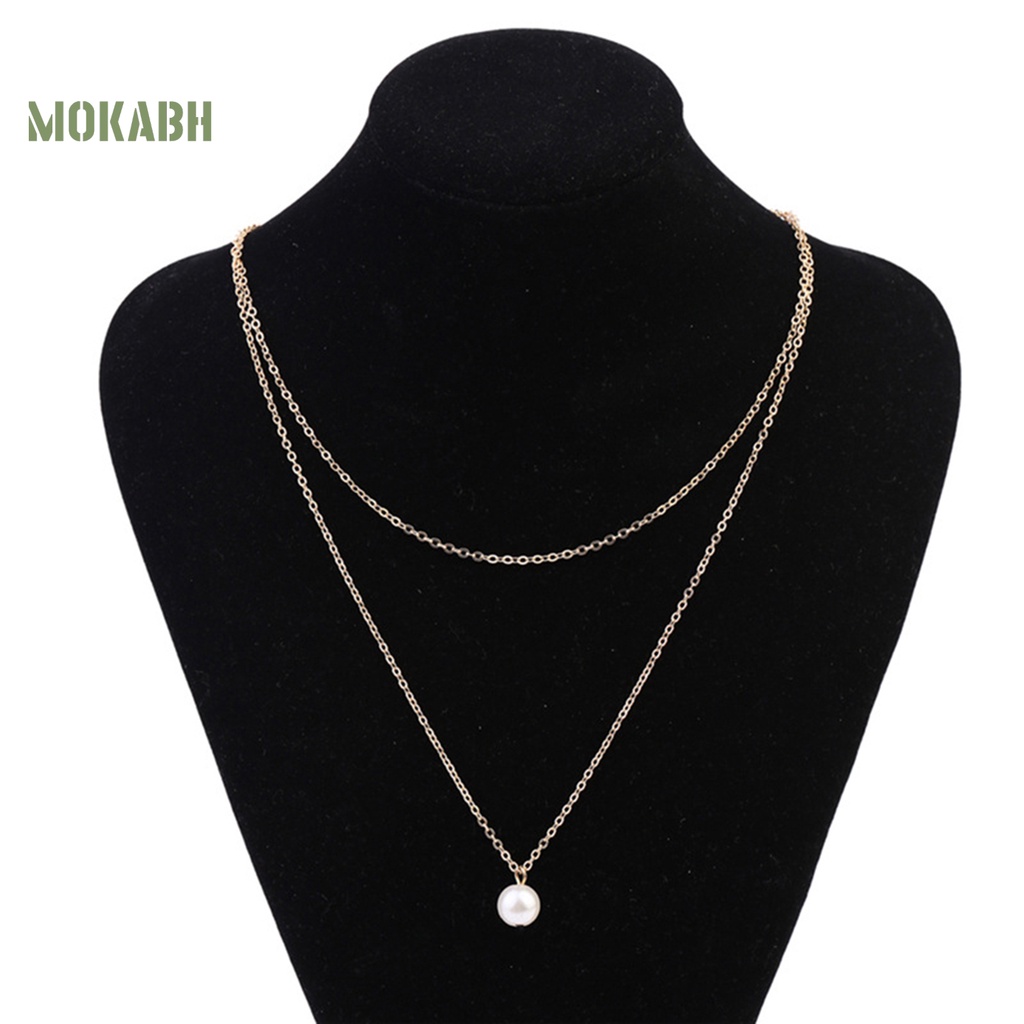 Vòng cổ Hai Lớp Đính Ngọc Trai Nhân Tạo Đơn Giản Chống Mài Mòn Thời Trang Dự Tiệc Cho Nữ