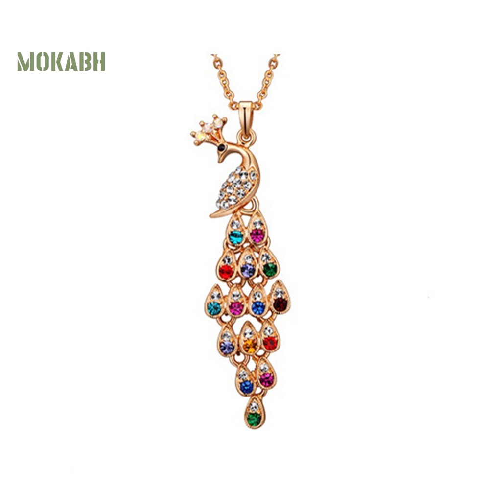 Vòng cổ Dài Hình Chim Công Đính Đá Nhiều Màu Sắc Thời Trang Dành Cho Nữ