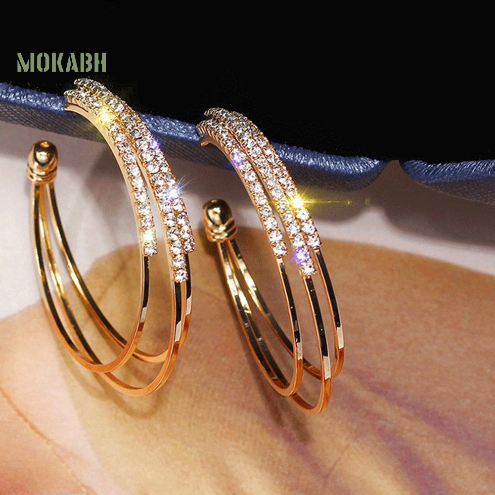 Khuyên Tai Vòng Ba Lớp Đính Đá Tinh Tế Cho Nữ