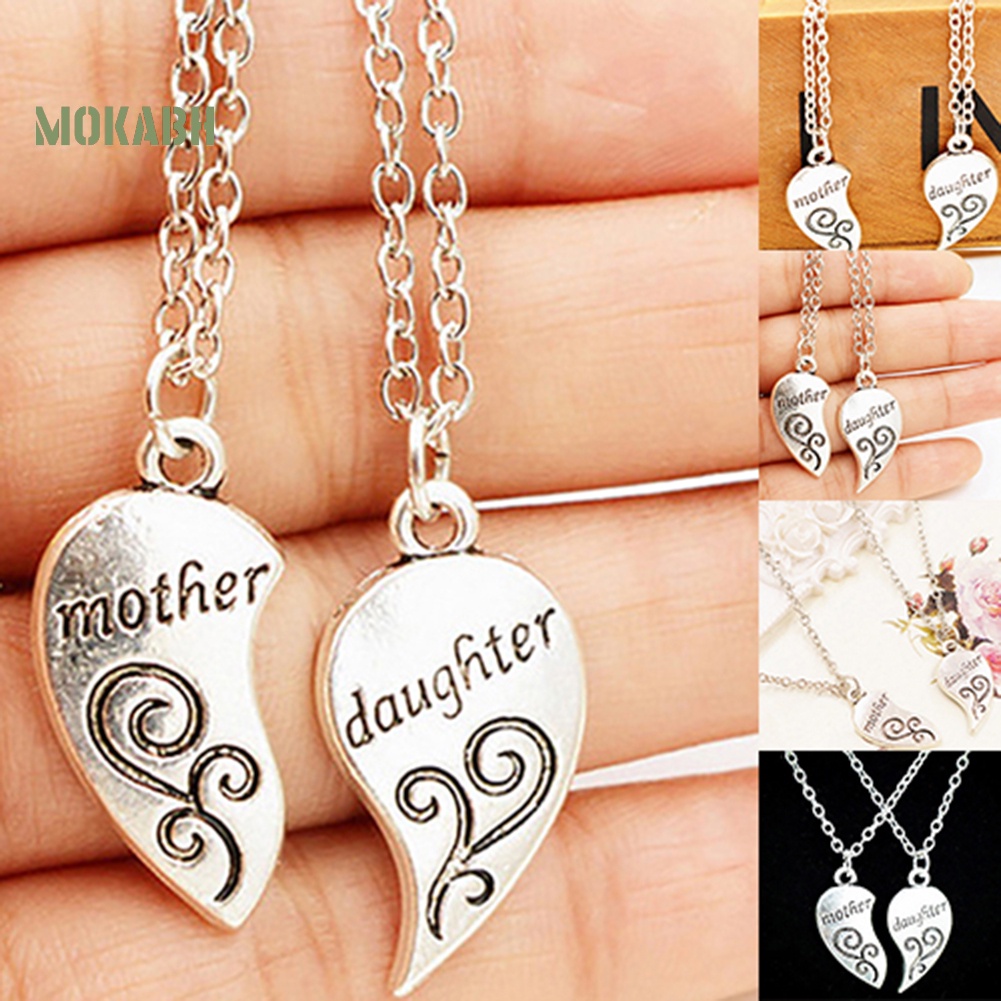 Set 2 Vòng cổ MặT HìNh TráI Tim KhắC Chữ Mother / Daughter ThờI Trang