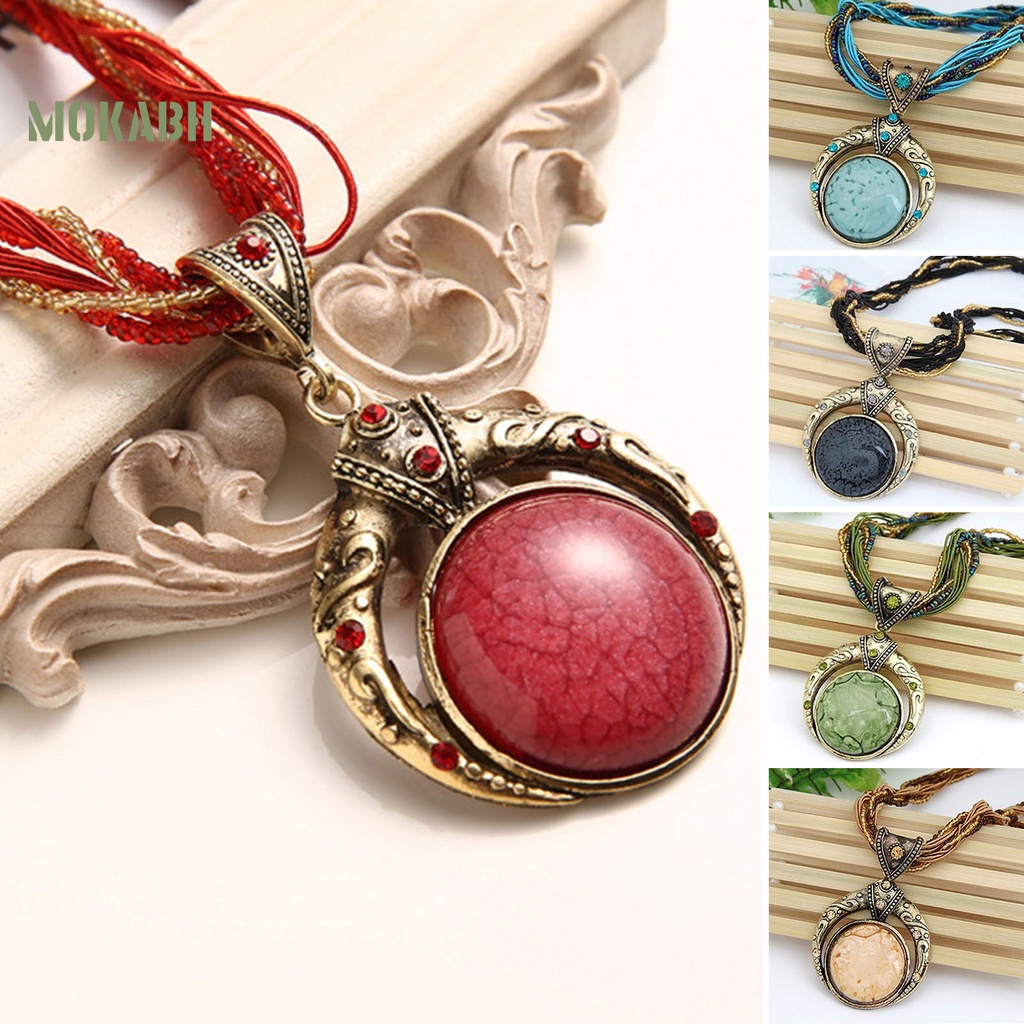 Vòng cổ Chuỗi Hạt Tròn Nhiều Lớp Chạm Khắc Phong Cách Bohemian Cổ Điển Thời Trang Cho Nữ