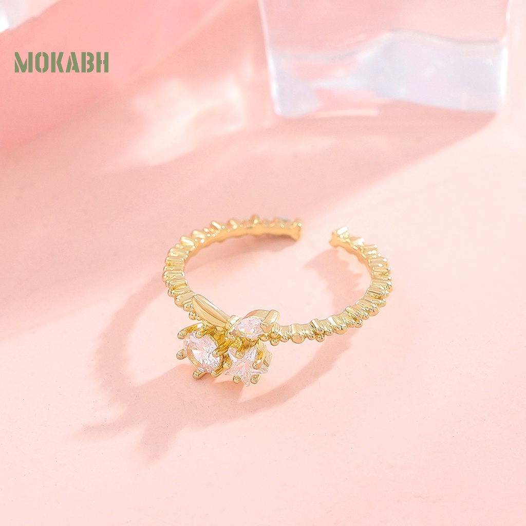 Nhẫn Thời Trang Hình Học / Ngôi Sao / Trái Cherry Đính Đá Có Thể Điều Chỉnh Kích Cỡ