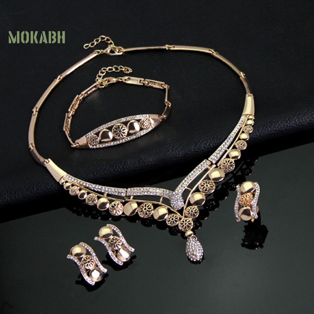 Bộ Trang Sức 4 Món Thiết Kế Hình Học Rỗng Đính Đá Thời Trang Cho Nữ