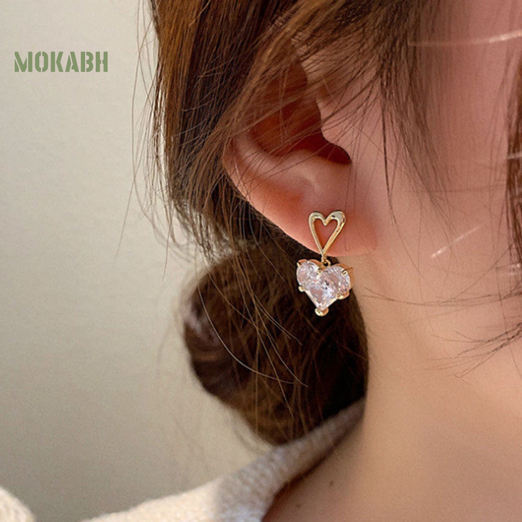 1 / 1 Cặp Vòng cổ / Bông Tai Hình Trái Tim Đính Pha Lê Thời Trang