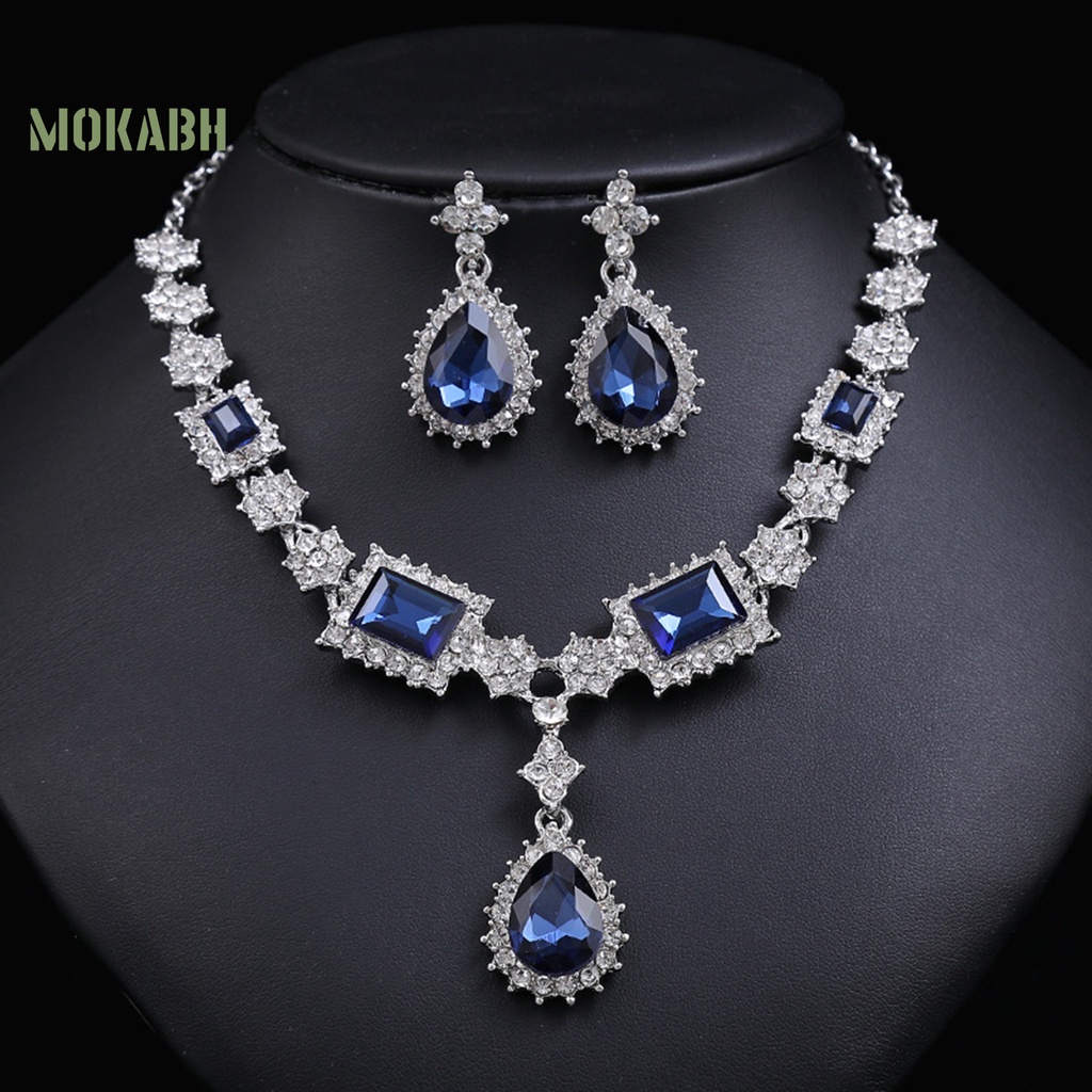 Set 2 Vòng cổ Và Bông Tai Đính Đá Sang Trọng Cho Nữ