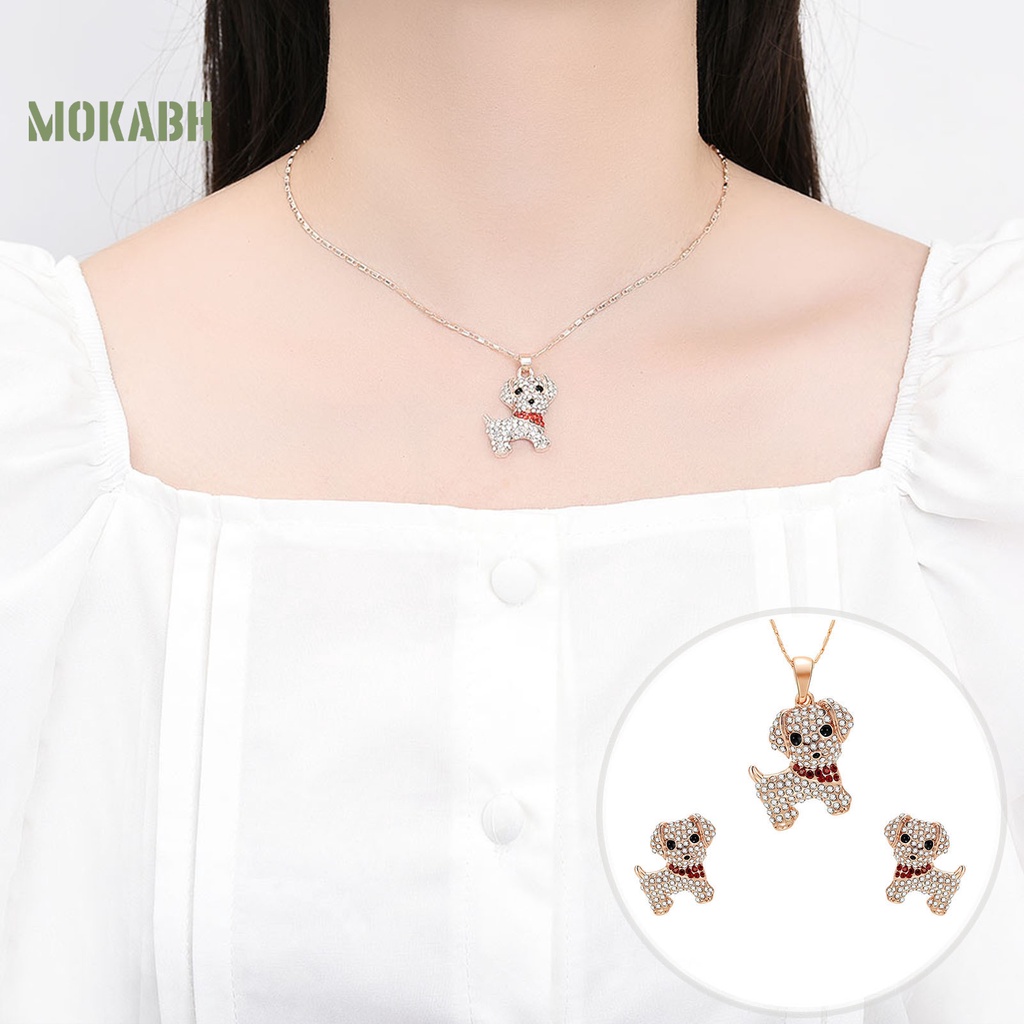 1 Bộ Vòng cổ + Bông Tai Hình Cún Con Đính Đá Sang Trọng