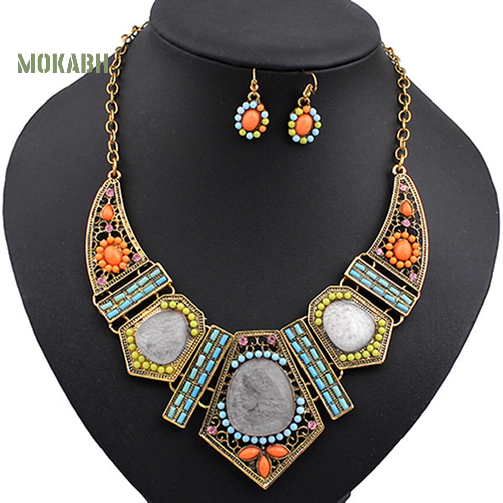 Bộ Trang Sức Vòng Cổ Choker + Bông Tai Nhiều Màu Phong Cách Boho Thời Trang Cho Nữ