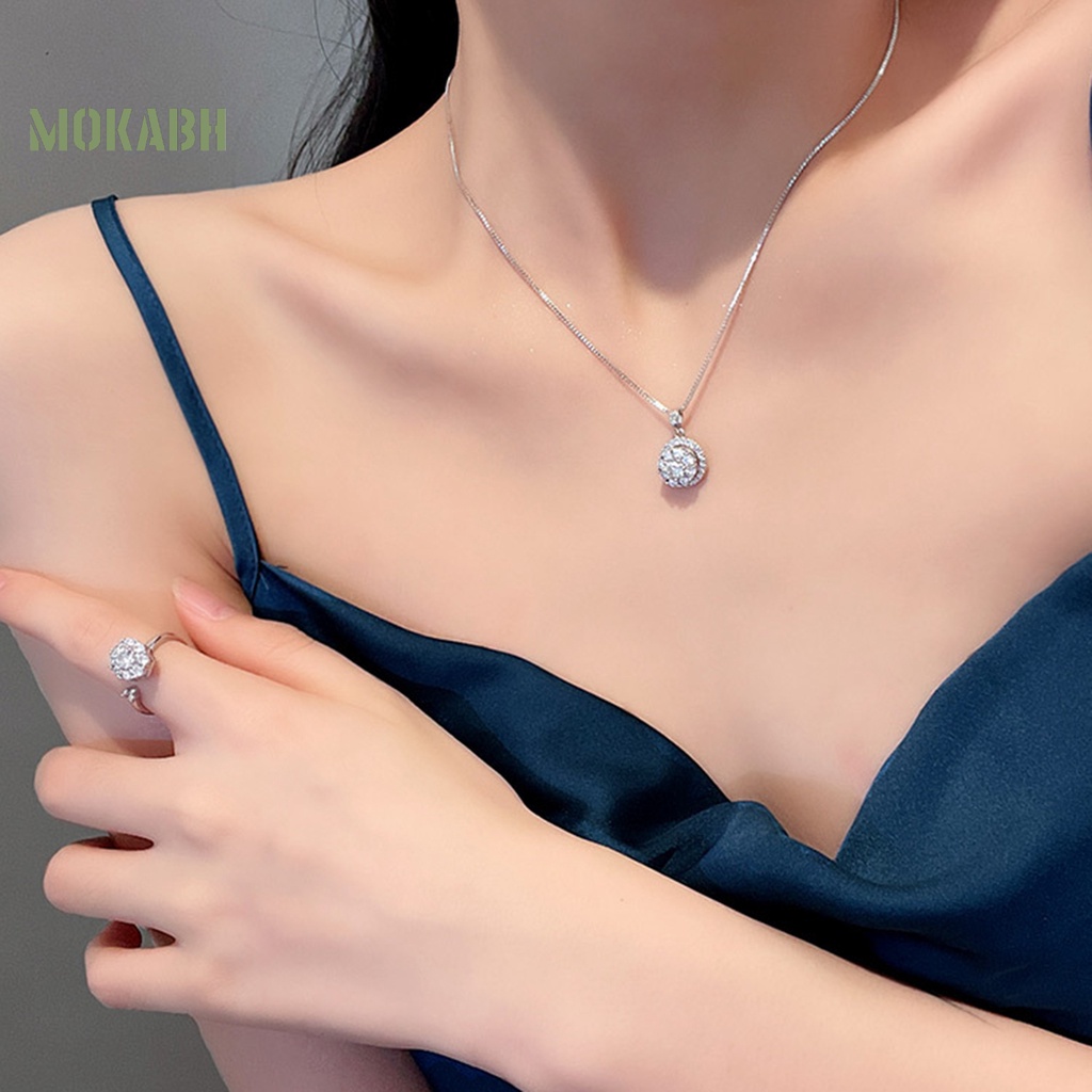 Bộ Vòng cổ + Bông Tai + Nhẫn + Nhẫn Hình Tròn Đính Đá Lấp Lánh Thời Trang Sang Trọng Cho Nữ