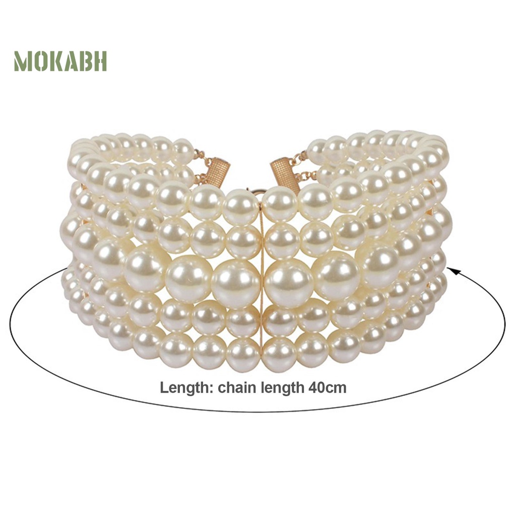 Bộ Vòng cổ + Bông Tai Nhiều Lớp Đính Hạt Ngọc Trai Giả Thời Trang Cho Nữ