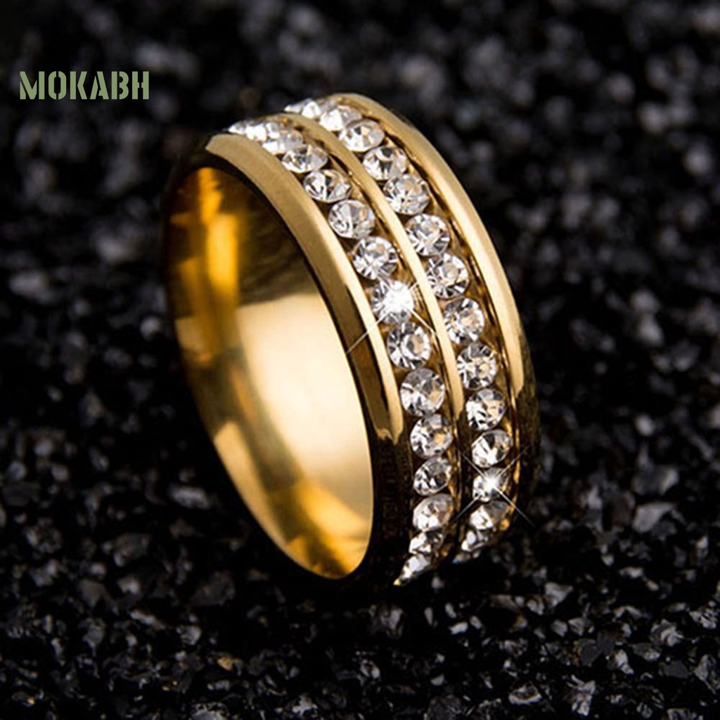 Nhẫn Titan Bản Rộng Hai Hàng Không Phai Màu Đính Đá Cho Nam Và Nữ