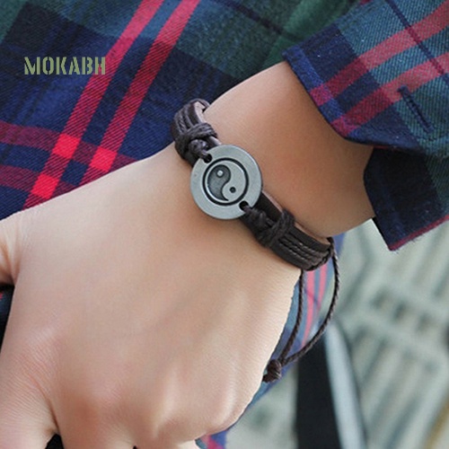[Hot] Vòng Tay Giả Da Bện Họa Tiết Âm Dương Tai Chi Ying Yang Bằng Hợp Kim Cho Nam Và Nữ