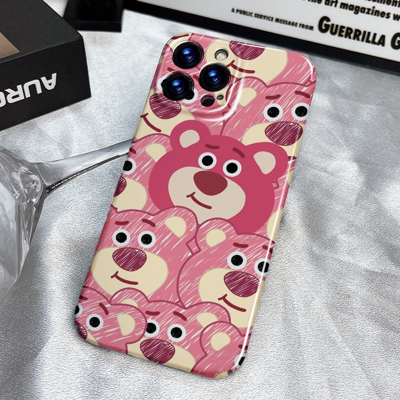 Ốp Điện Thoại Cứng Họa Tiết Gấu / Dâu Tây Kiểu Graffiti Dễ Thương Cho Iphone 11Plus 13 8 14Promax