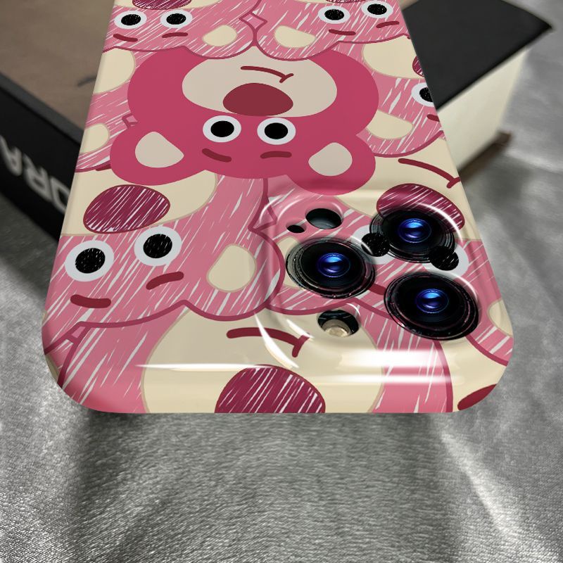 Ốp Điện Thoại Cứng Họa Tiết Gấu / Dâu Tây Kiểu Graffiti Dễ Thương Cho Iphone 11Plus 13 8 14Promax