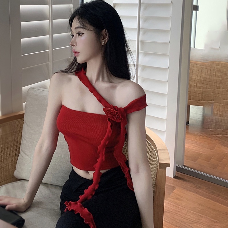 Áo Hai Dây Dệt Kim Họa Tiết Hoa Thời Trang Cho Nữ