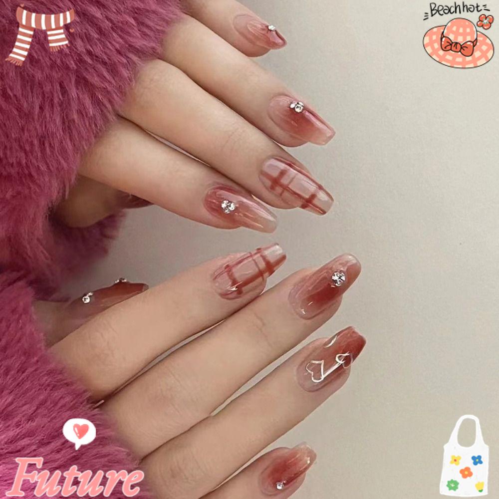 Set 24 Móng Tay Giả Viền Trắng Che Phủ Toàn Diện Có Thể Tháo Rời DIY