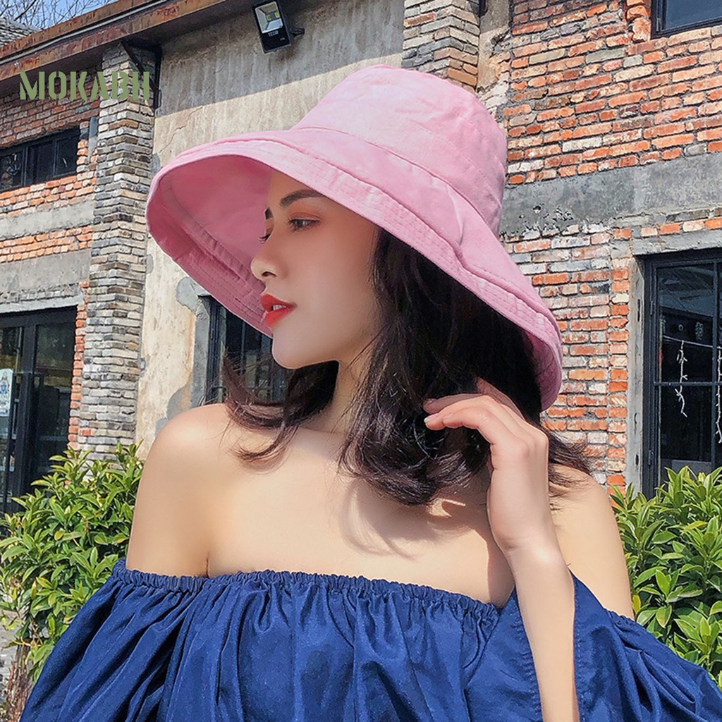 Nón Vành Tròn Màu Trơn Thoáng Khí Thời Trang Mùa Hè Cho Nữ