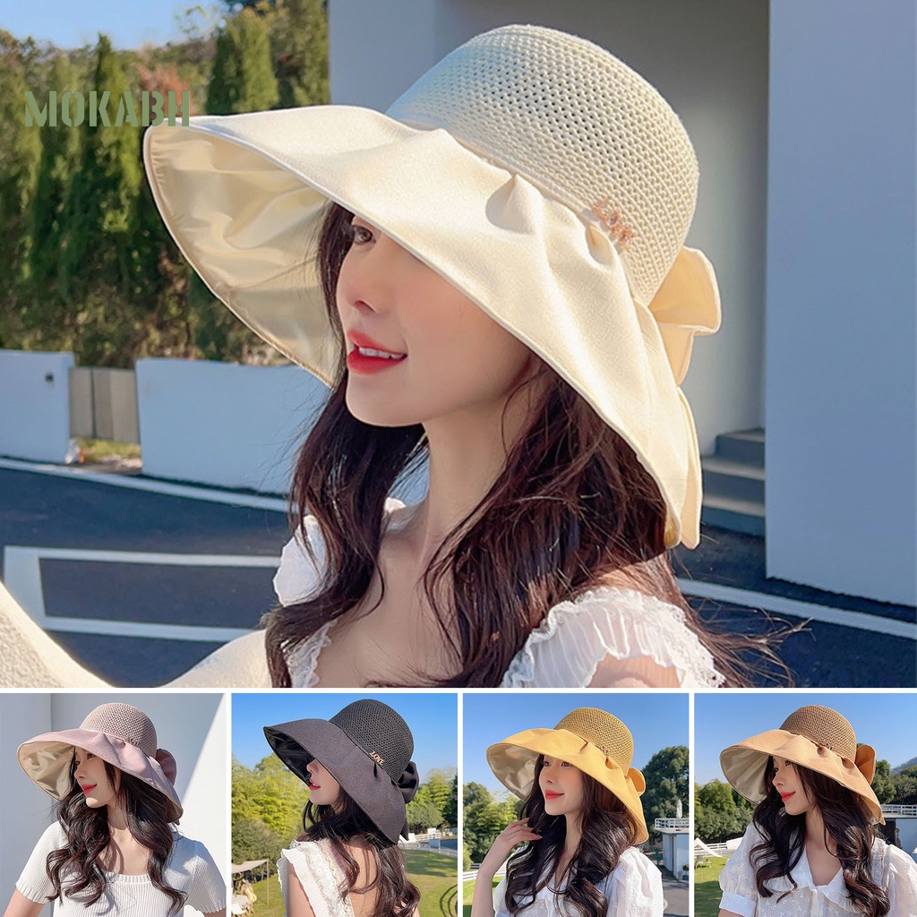Nón Tai Bèo Vành Rộng Chống Tia UV Thoáng Khí Thắt Nơ Xinh Xắn Cho Nữ