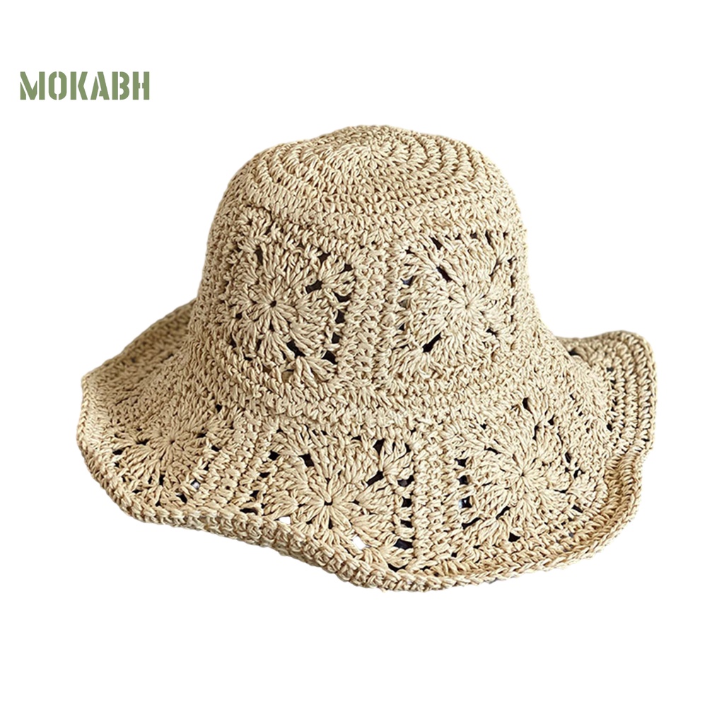 [Mok Abh] Nón Cối Rộng Vành Chống Tia UV Màu Trơn Thoáng Khí Thời Trang Đi Biển Mùa Hè Cho Nữ