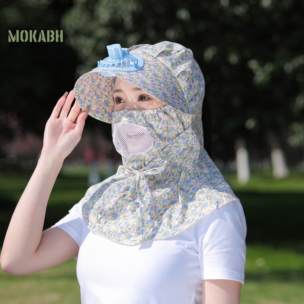 [Mok Abh] Mũ Quạt Làm Mát Vành Rộng Rỗng Chống Nắng Trang Trí Ngoài Trời Bảo Vệ Cổ