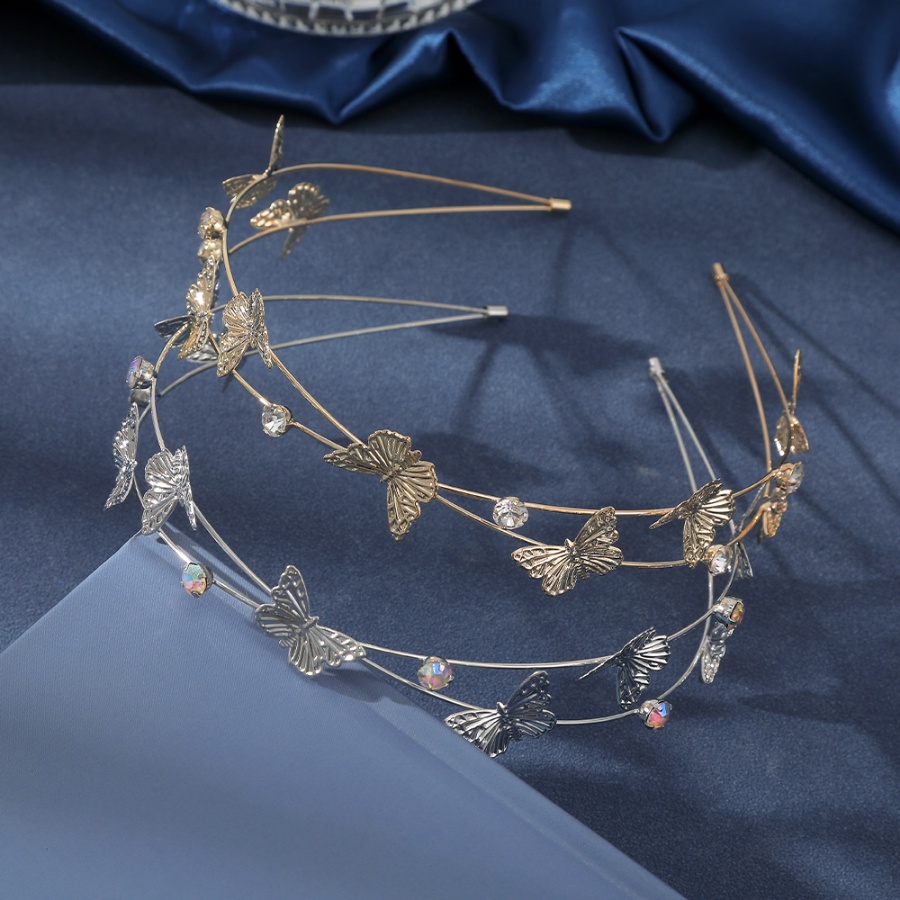 Băng Đô Cài Tóc Hai Lớp Đính Đá Hình Bướm Bằng Hợp Kim Phong Cách Hàn Quốc Dành Cho Nữ