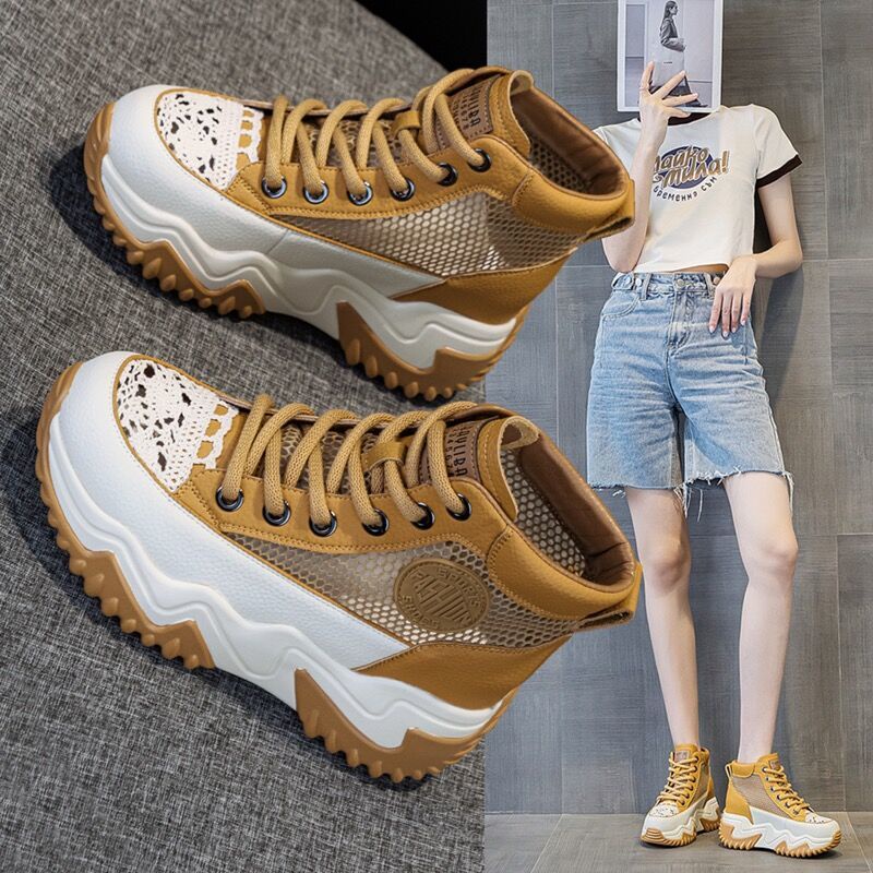 Giày Thể Thao Đế Dày Tăng Chiều Cao Phối Lưới Thoáng Khí Phong Cách Mới Mùa Hè Cho Nữ
