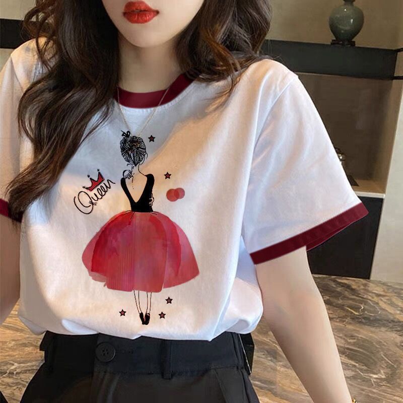 Áo Thun Cotton Tay Ngắn Dáng Rộng In Họa Tiết Thời Trang Mùa Hè Hàn Quốc 2023 Cho Nữ