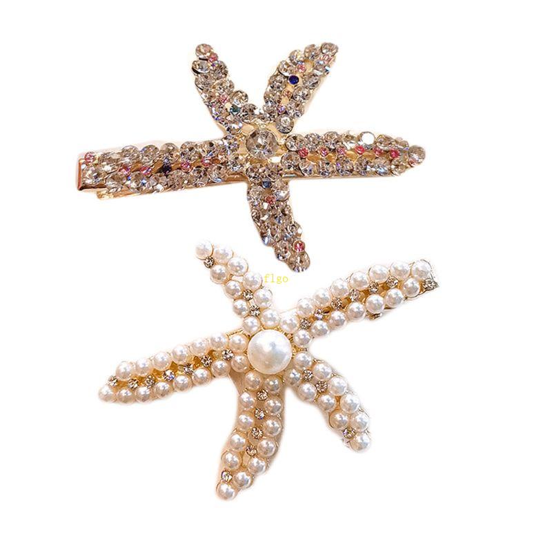 Kẹp Tóc Mái Bằng Kim Loại Hình Sao Biển / Ngọc Trai Giả Nhiều Màu Cho Nữ