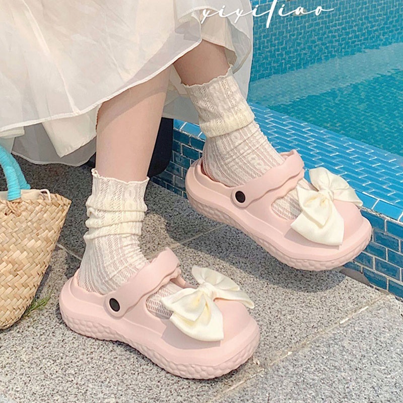 RENBEN Dép Nữ Đế Mềm Thắt Nơ Thời Trang Đi Biển