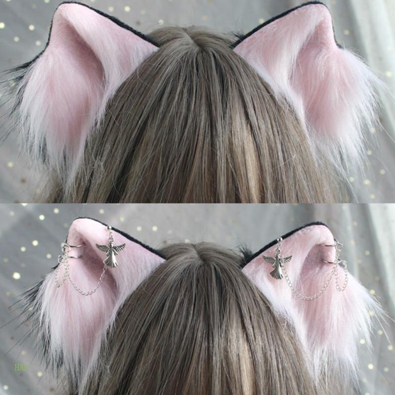 Kẹp Tóc Tai Mèo Phối Lông Phong Cách Lolita Đáng Yêu Cho Bé Gái