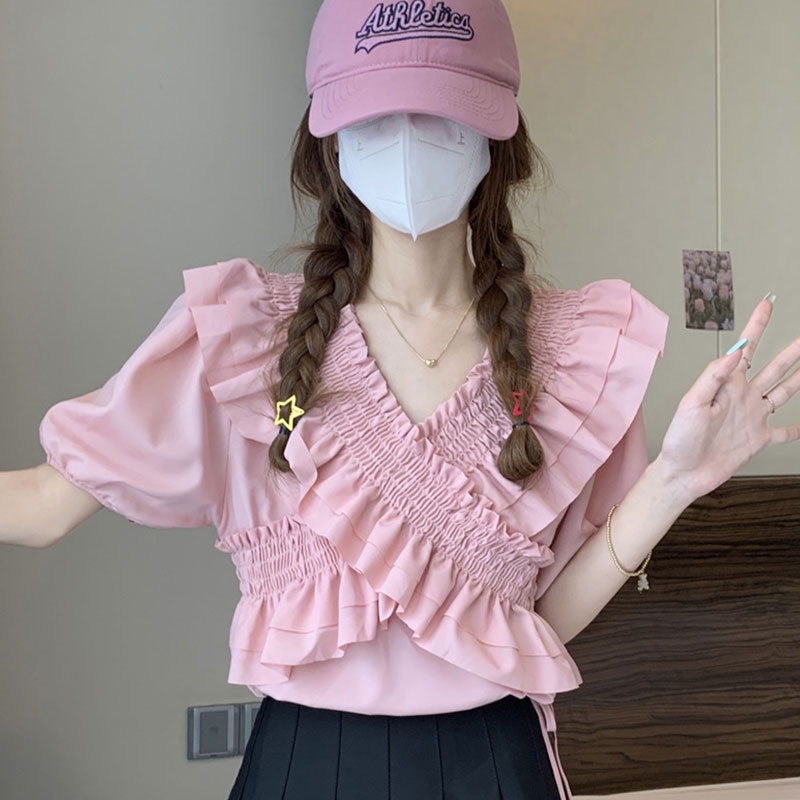 Áo Sơ Mi Cổ Chữ V Mùa Hè Hàn Quốc 2023 Màu Sắc Ngọt Ngào