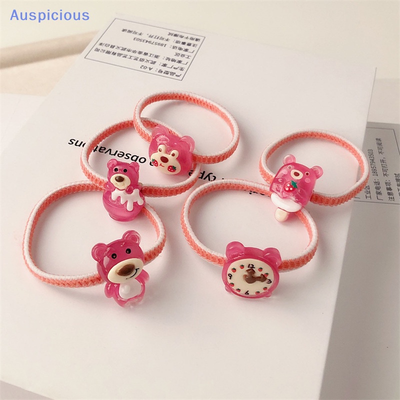 1 Dây Buộc Tóc Cao Su Co Giãn Hình Gấu Và Dâu Tây Dễ Thương Cho Bé Gái