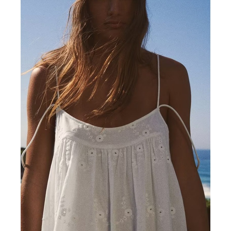 Zara Đầm Hai Dây Ngắn Thêu Họa Tiết Thời Trang Mùa Hè 7200336