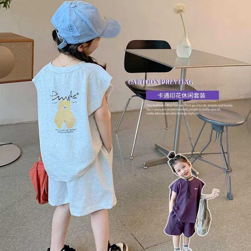 Bộ Đồ Áo Không Tay Dáng Rộng Thời Trang Mùa Hè Phong Cách Hàn Quốc Dành Cho Bé Gái