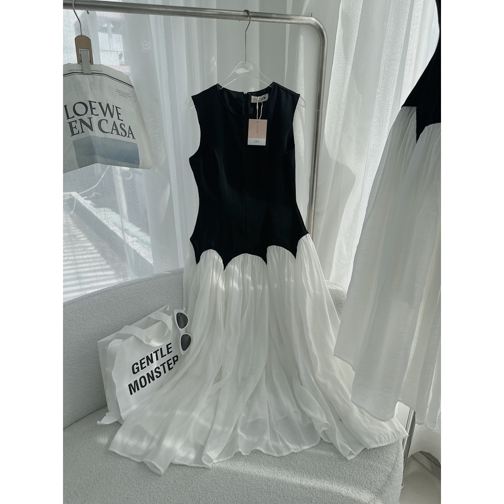 Đầm maxi đen phối voan trắng tùng xoè 💖 KÈM ẢNH THẬT