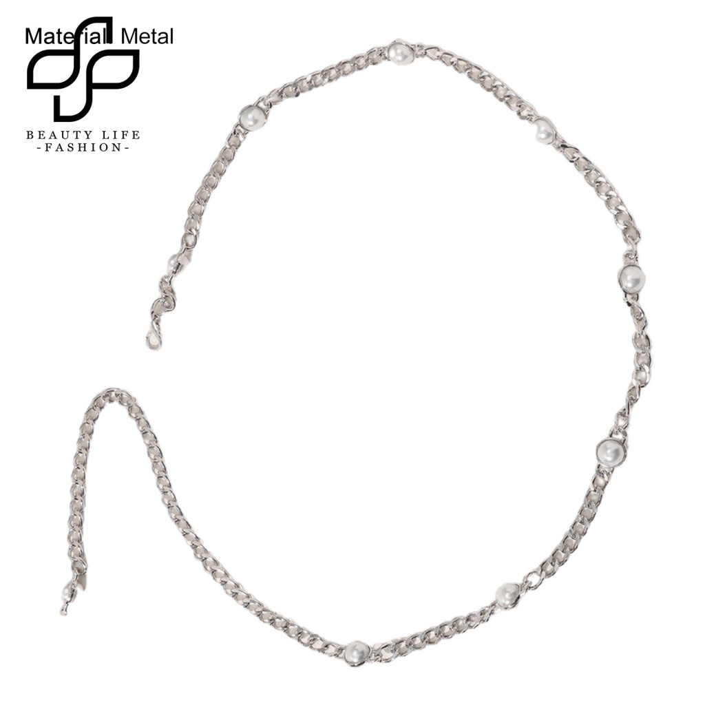 Dây Xích Đeo Thắt Lưng Mạ Bạc Đính Ngọc Trai Nhân Tạo Có Thể Điều Chỉnh Thời Trang Cho Nữ